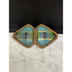 Vintage Womens Buckle Gold Tone Plaid Made in Czechoslovakia